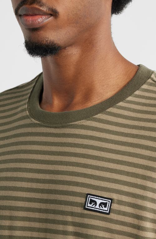 Obey Stripe Long Sleeve Cotton T-shirt In Brown