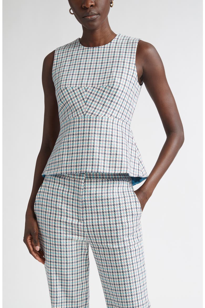 Houndstooth Sleeveless Stretch Cotton Top, Main, color, TROPICAL BLUE/ IVORY MULTI