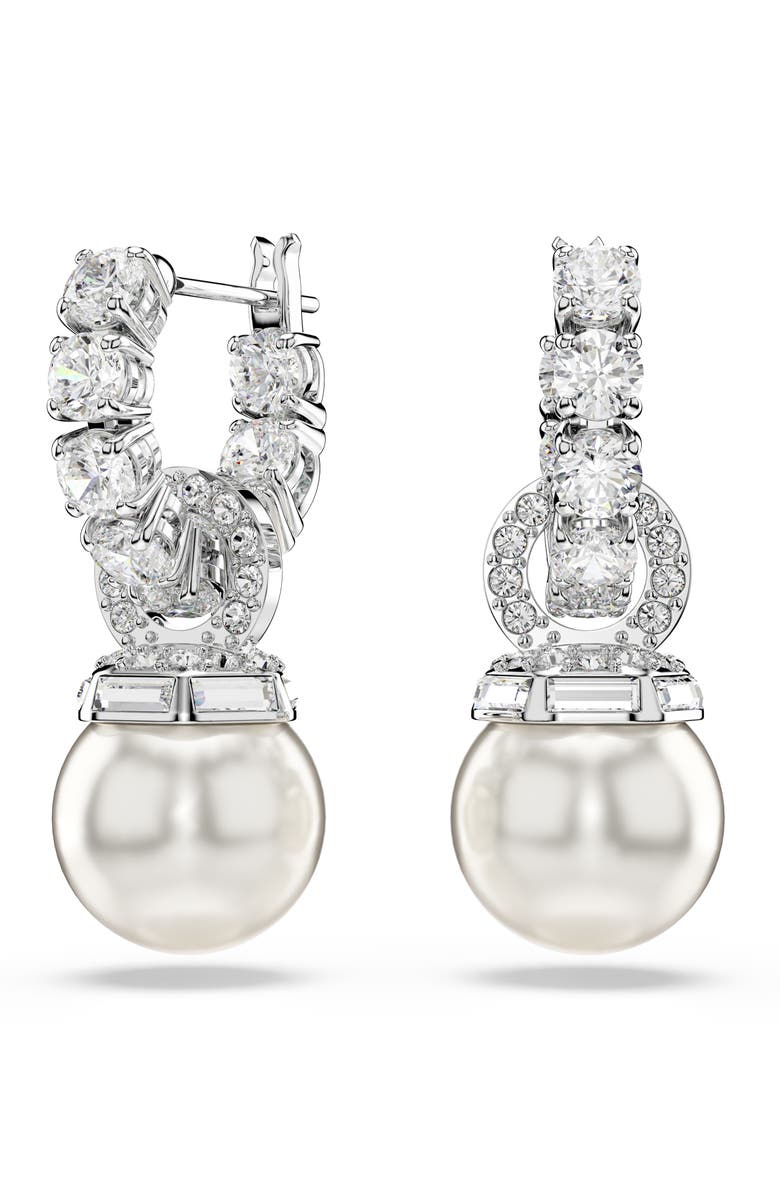 Swarovski Matrix Faux Pearl Drop Crystal Hoop Earrings, Main, color,