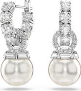 Swarovski Matrix Faux Pearl Drop Crystal Hoop Earrings