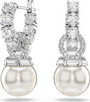 Swarovski Matrix Faux Pearl Drop Crystal Hoop Earrings