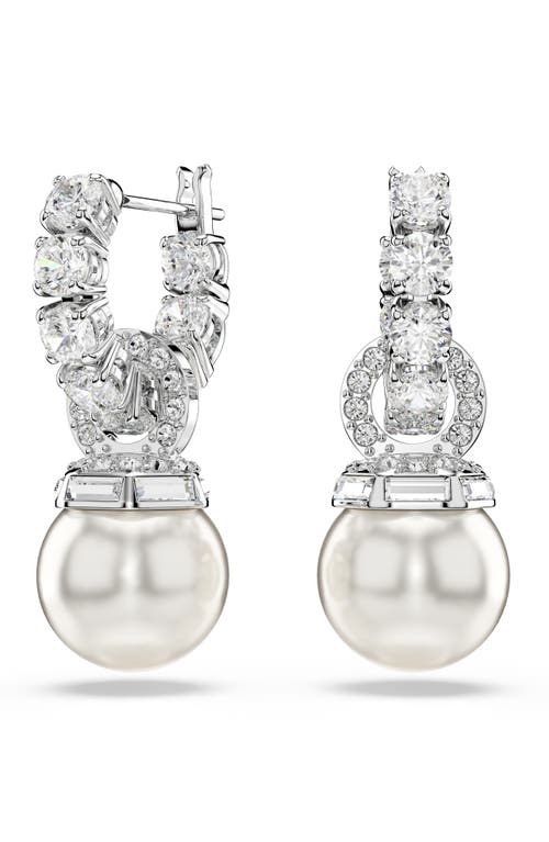 Swarovski Matrix Rhodium Plated Round Cut Drop Earrings In White