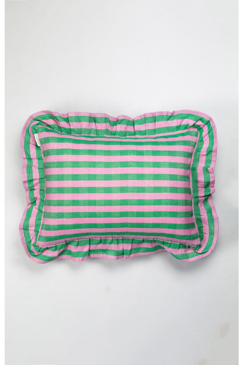 Handwoven Classic Ruffle Square Cotton Throw Pillow, Main, color, Green