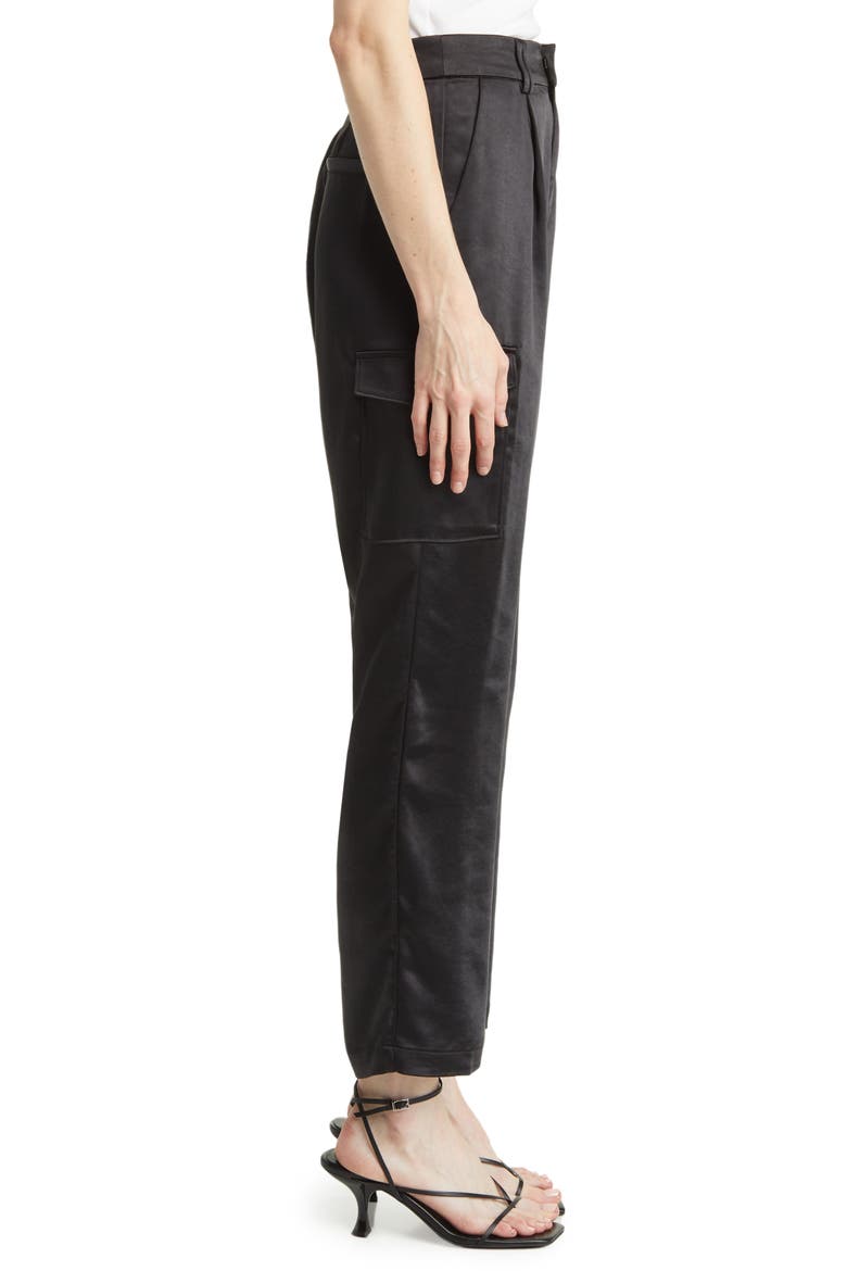 Malika Satin Cargo Pants, Alternate, color, BLACK