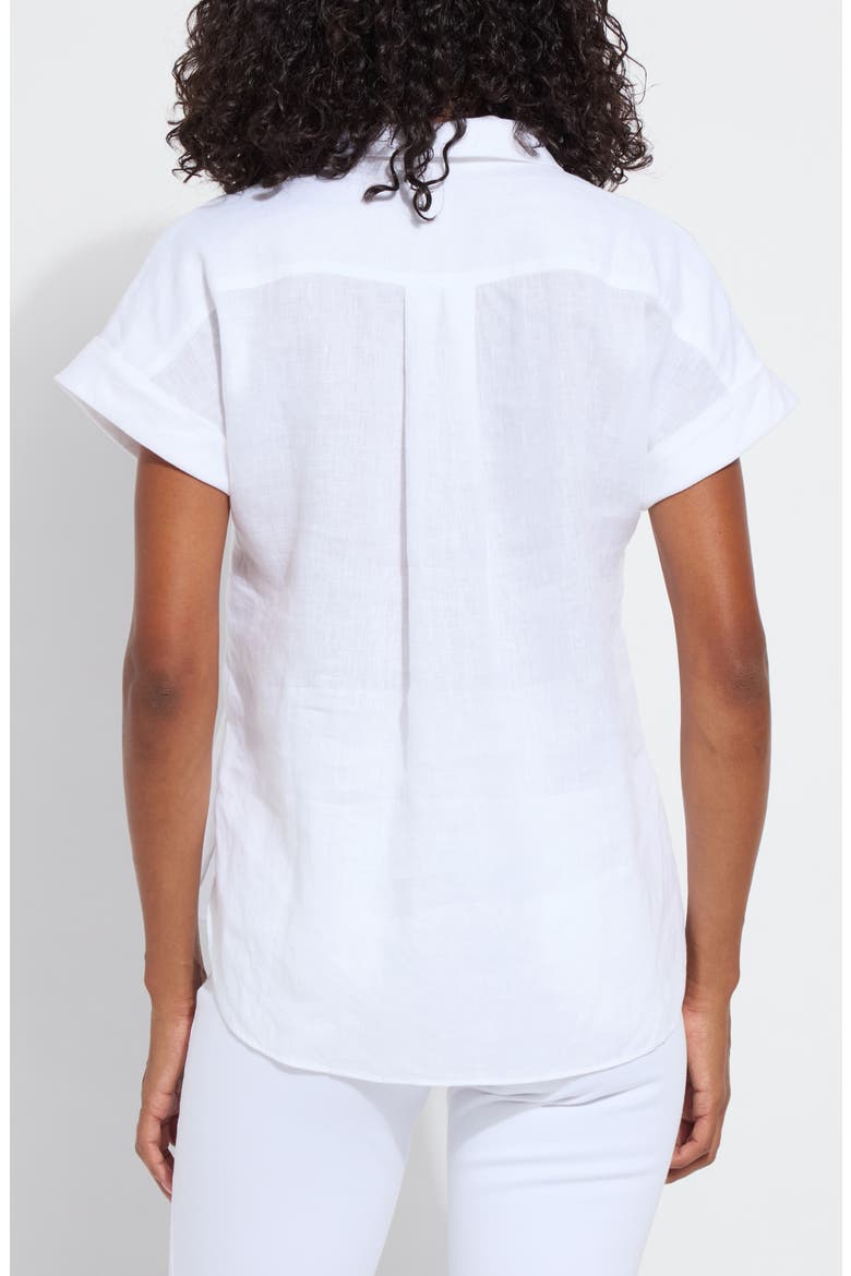 Lyla Short Sleeve Linen Button-Up Shirt, Alternate, color, WHITE