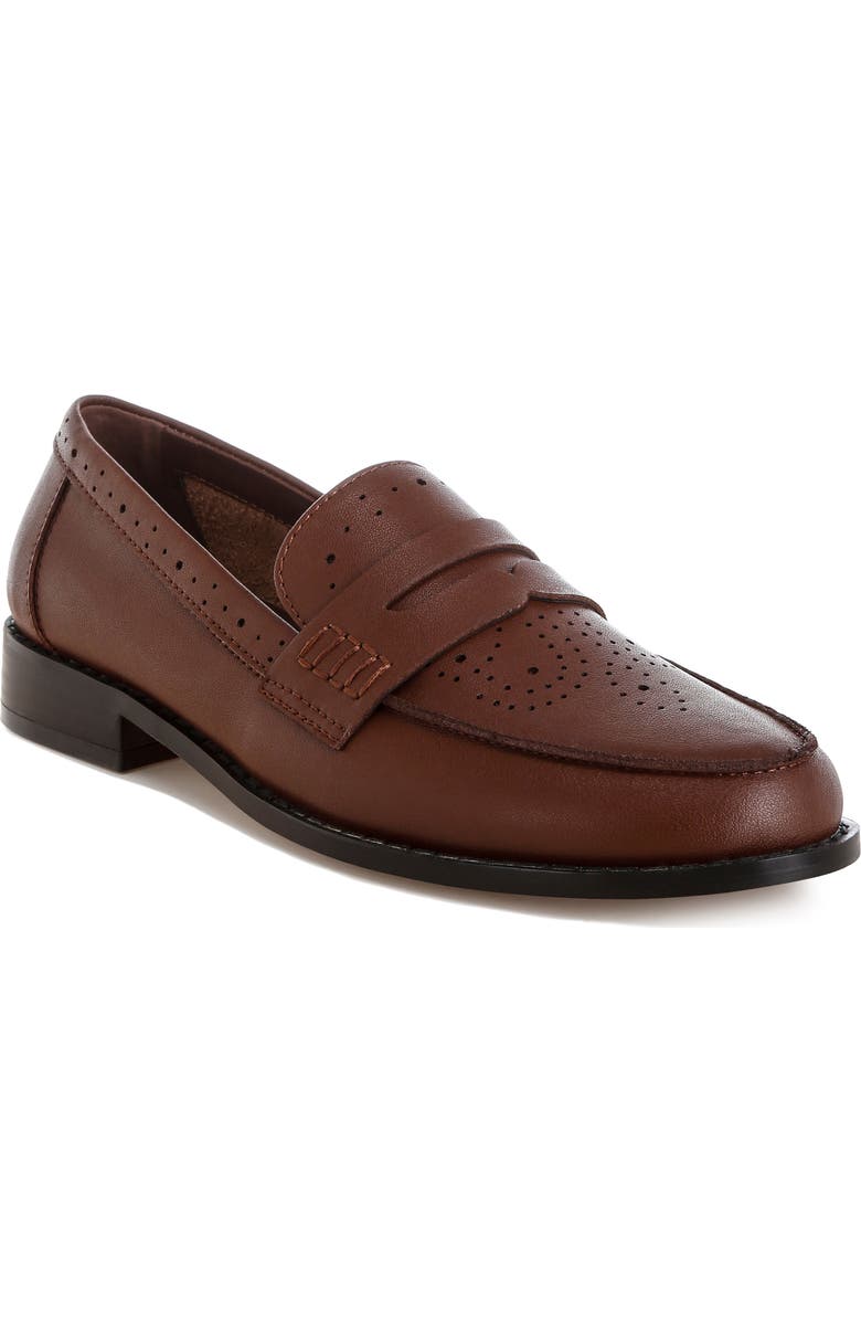 Rag & Co Clotilda Brogue Penny Loafer, Main, color, Brown