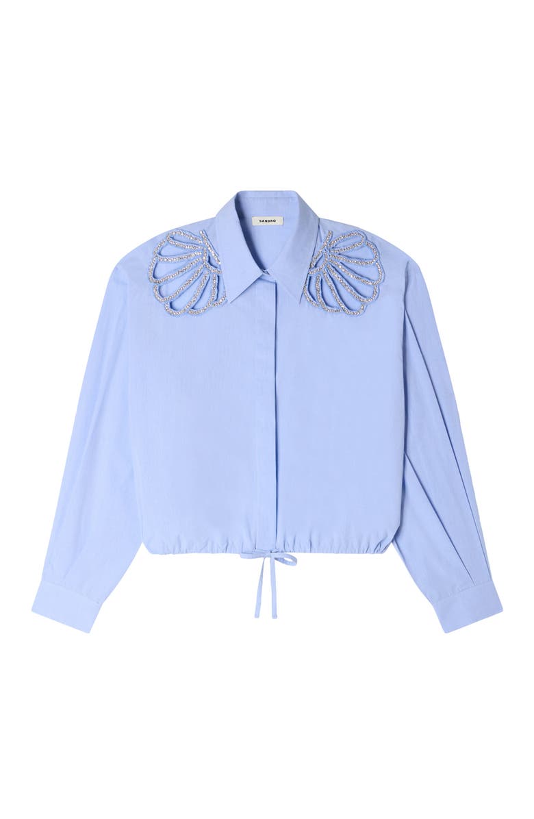 SANDRO Embroidered cotton shirt, Alternate, color, Sky Blue