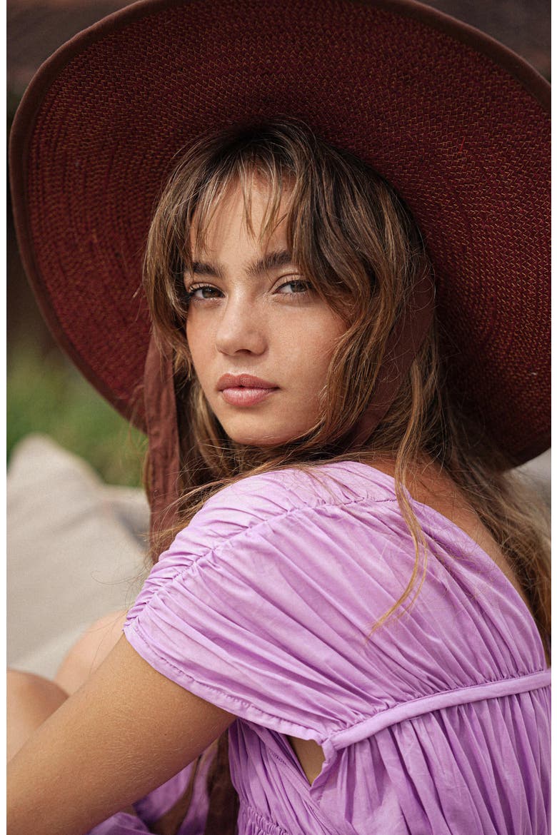 The Lolo Wide-brim Jute Boater Hat, Alternate, color, Burgundy
