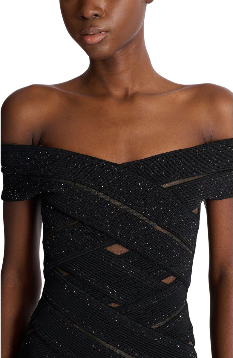 Balmain Mesh knit bodycon dress, Alternate, color, Black