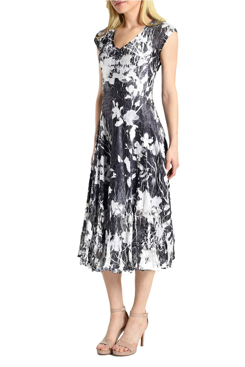 Print Cap Sleeve Dress, Alternate, color, Ink Vine