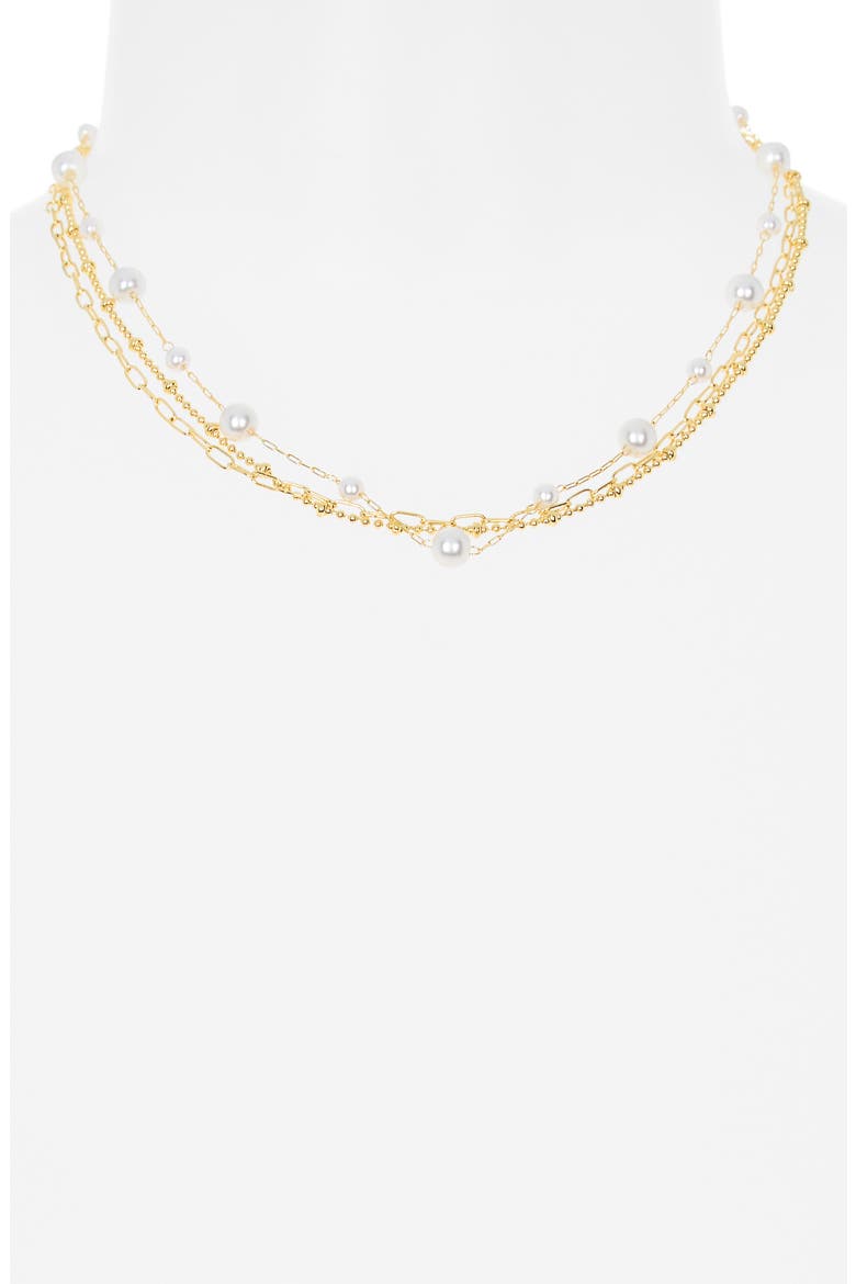 Faux Pearl Demi Fine Layered Chain Necklace, Alternate, color, WHITE- GOLD