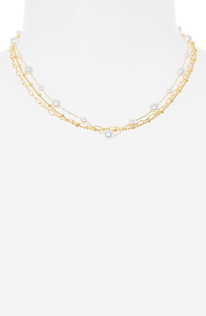 NORDSTROM RACK Faux Pearl Demi Fine Layered Chain Necklace, Alternate, color, White- Gold