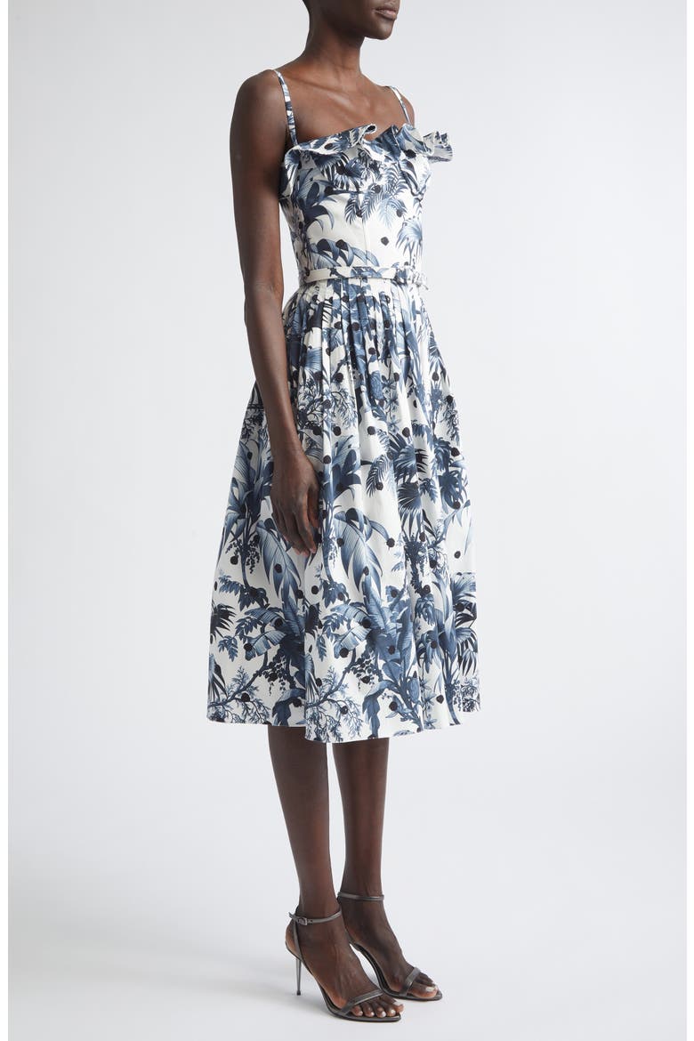 Dotted Palm Leaves Poplin Sundress, Alternate, color, NAVY/ WHITE