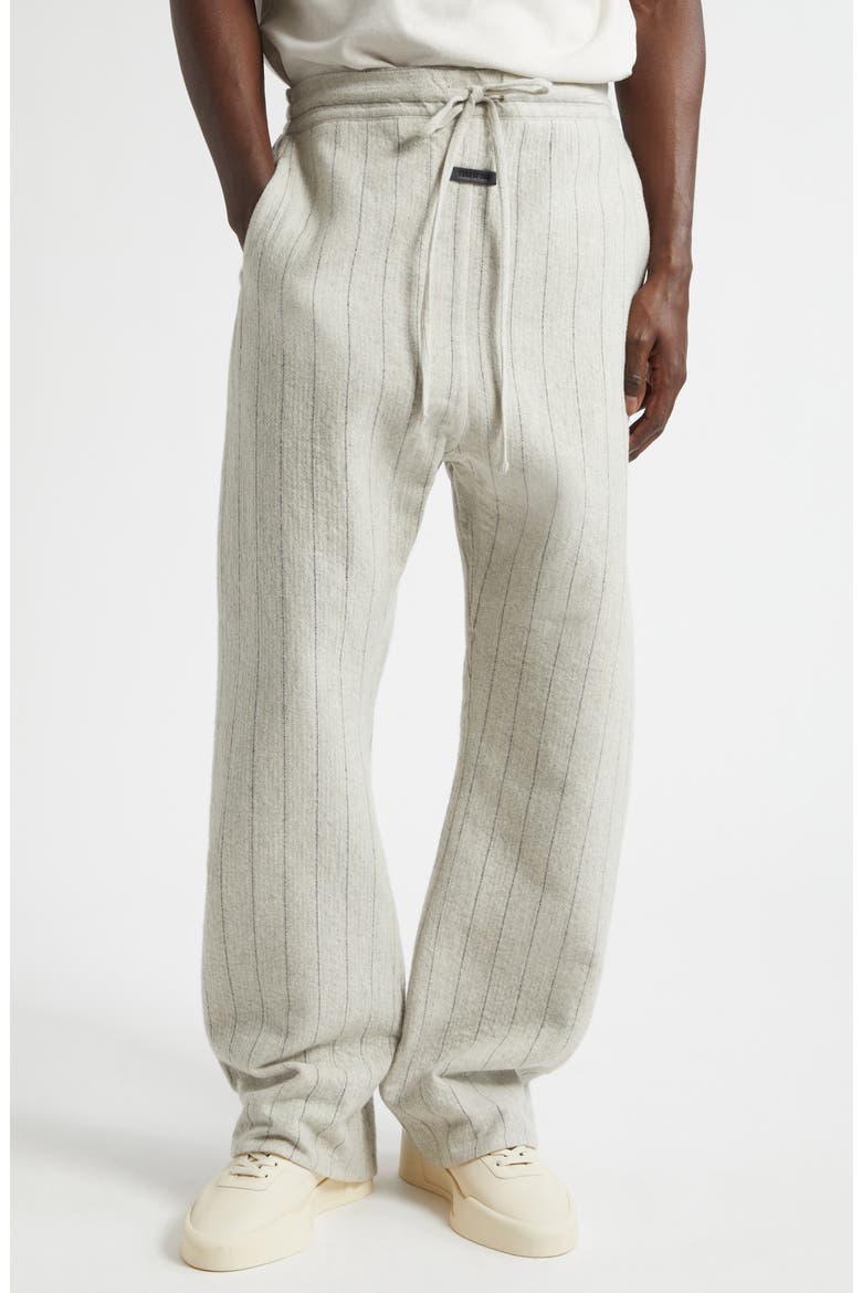 Stripe Baseball Flare Leg Wool Blend Pants, Main, color, LIGHT BEIGE / BLACK