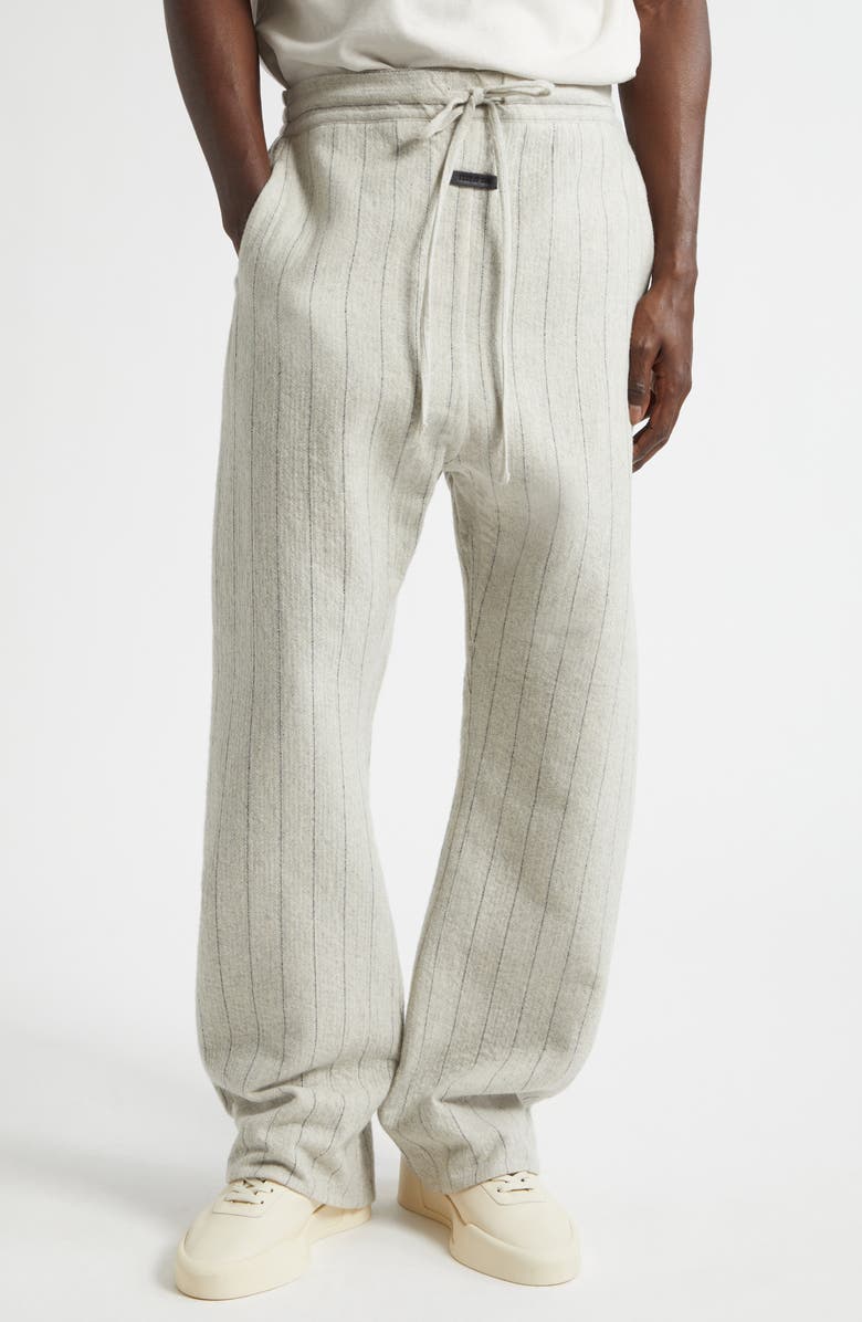 Fear of God Stripe Baseball Flare Leg Wool Blend Pants, Main, color, Light Beige / Black