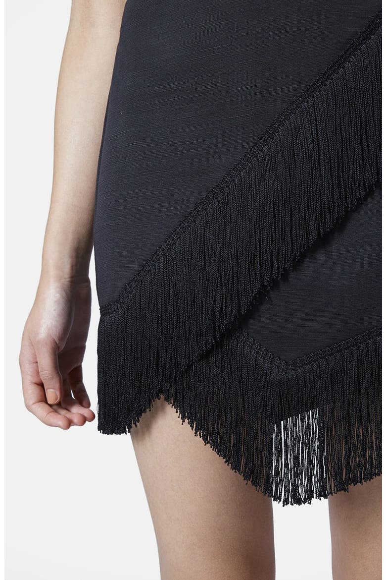 Fringe Trim Wrap Skirt, Alternate, color, BLACK