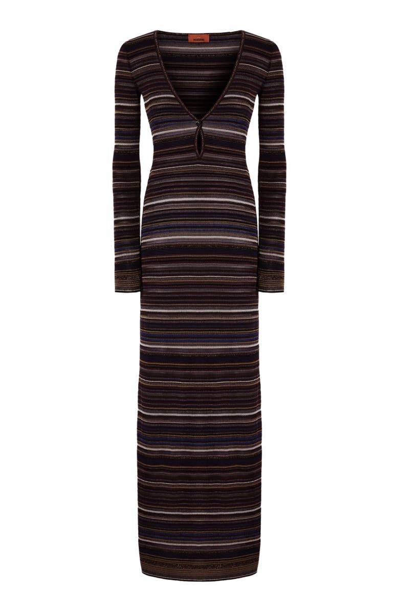 Missoni Long Dress With V-neck In Ribbed Knit, Alternate, color, Brown 
Purple