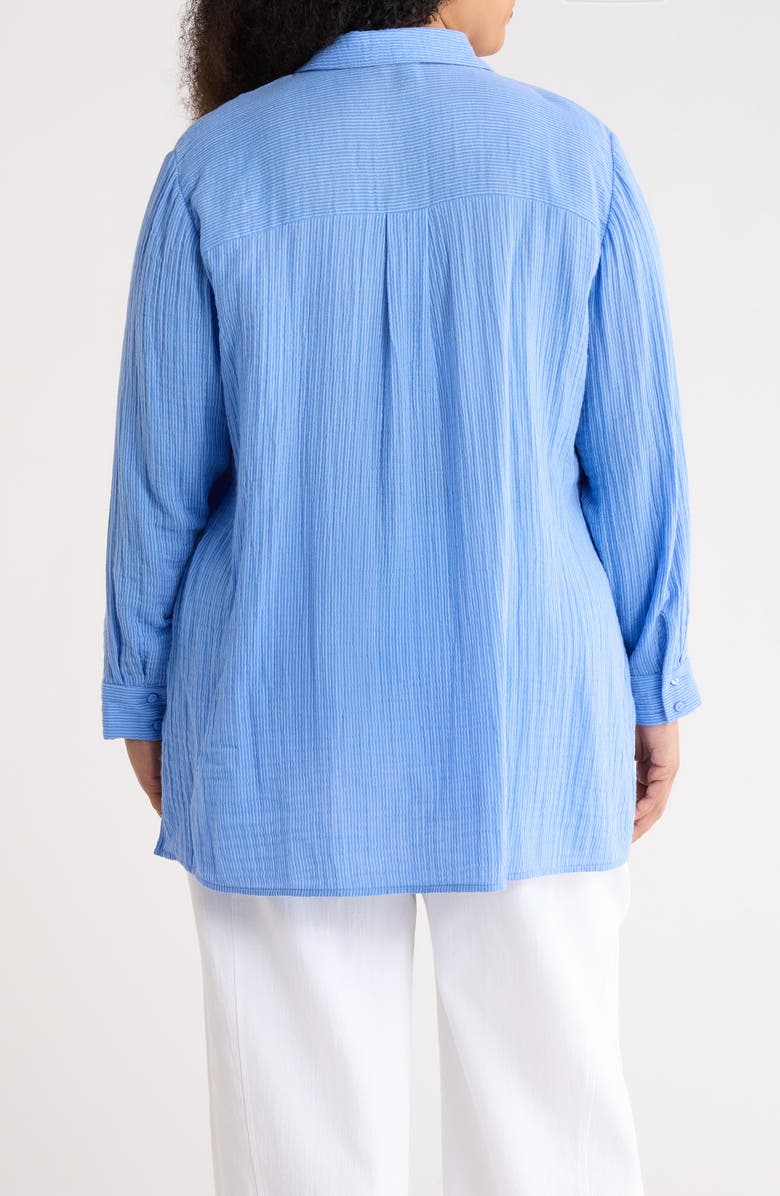 Eileen Fisher Stripe Organic Cotton Button-Up Shirt, Alternate, color, Cornflower