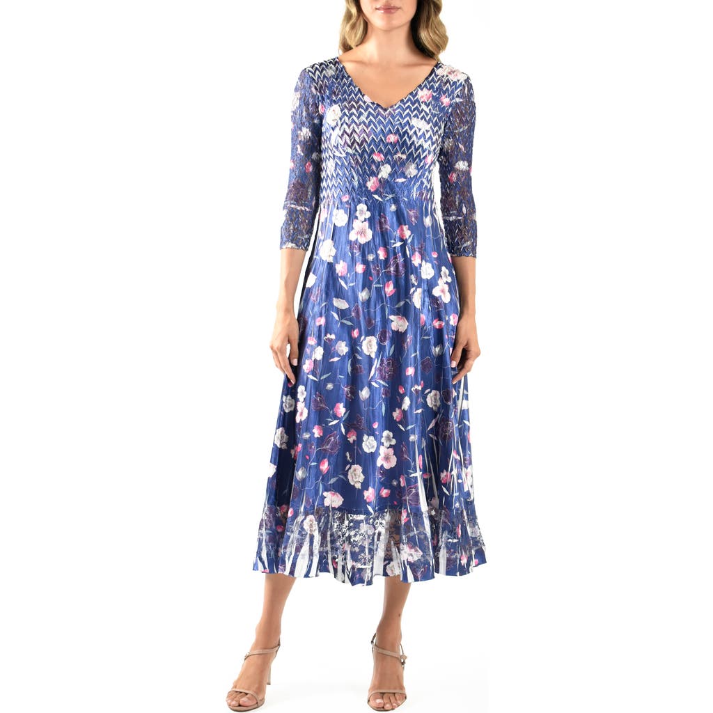 Komarov Charmeuse & Chiffon Cocktail Dress In Poppy Spray