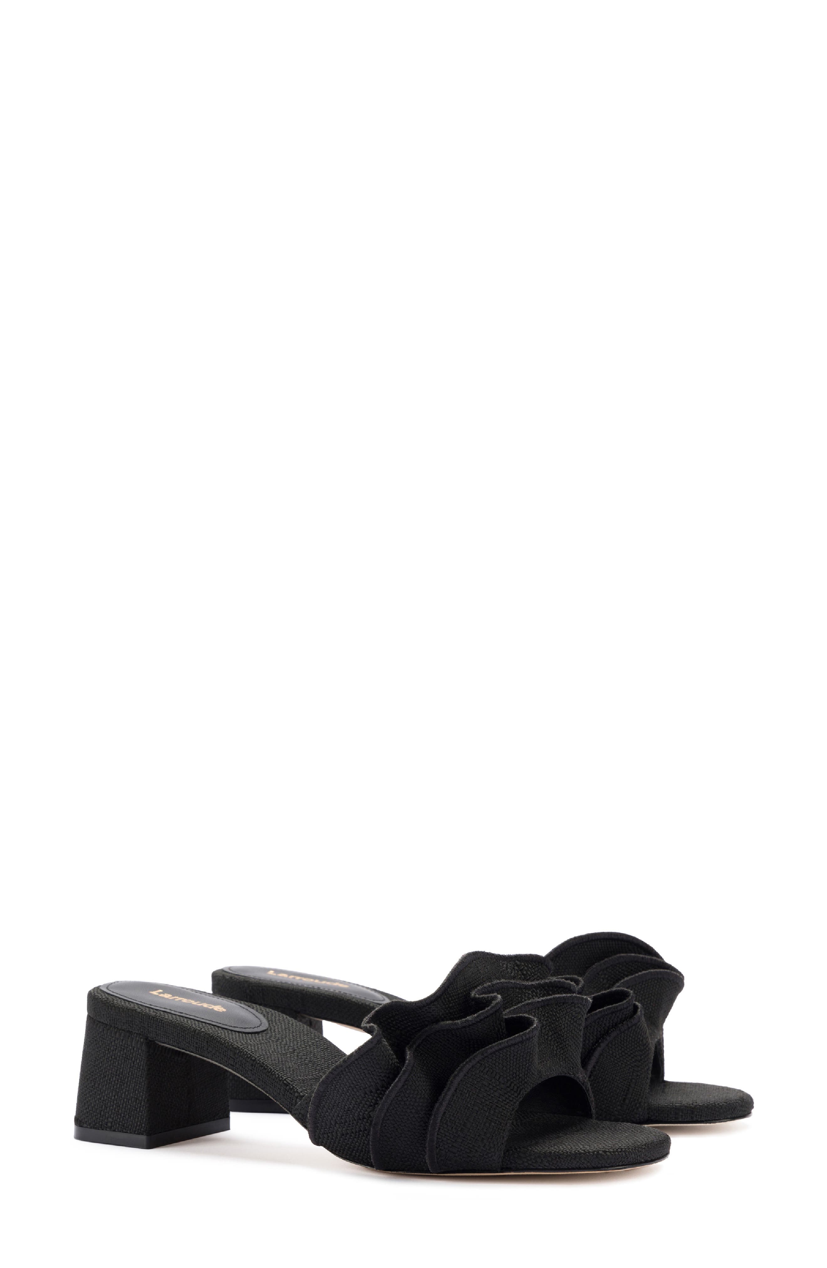 Larroudé Brigite Ruffle Raffia Sandal, Main, color, 