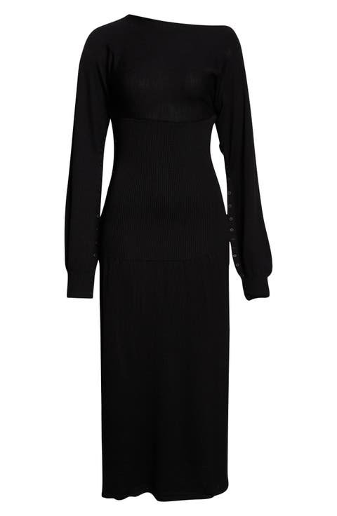 Fa Cutout Long Sleeve Extrafine Merino Wool Sweater Dress