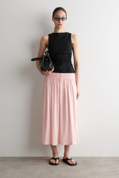 Ruched-waist Midi Skirt