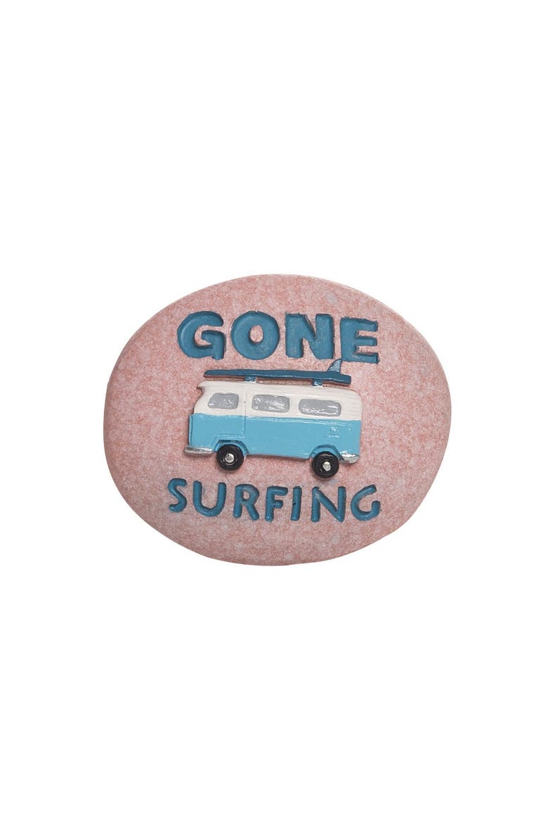 "Gone Surfing" Vintage Van Decorative Resin Pebble 1.75", Main, color, Pink