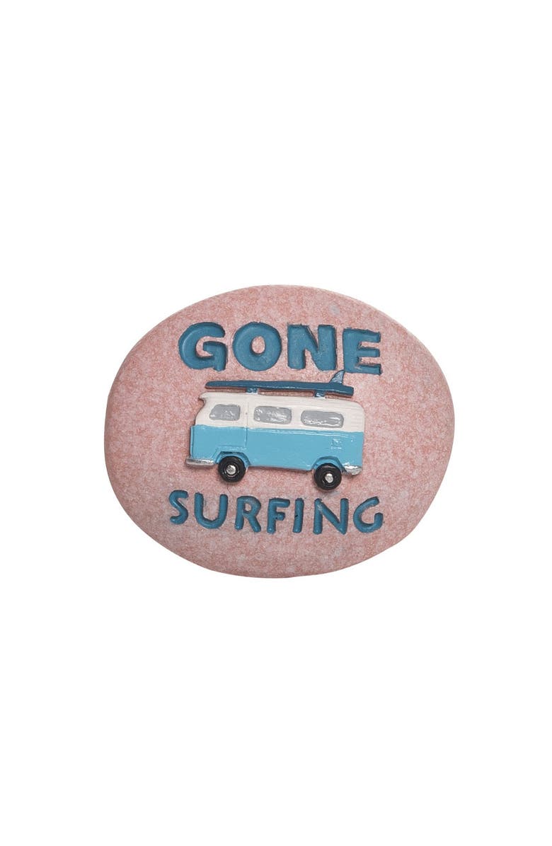 Beachcombers "Gone Surfing" Vintage Van Decorative Resin Pebble 1.75", Main, color, Pink