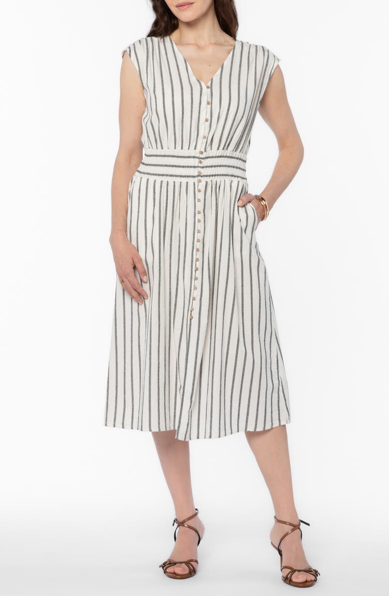 VELVET HEART Persa Stripe Linen Blend Midi Dress, Alternate, color, Black White Stripe