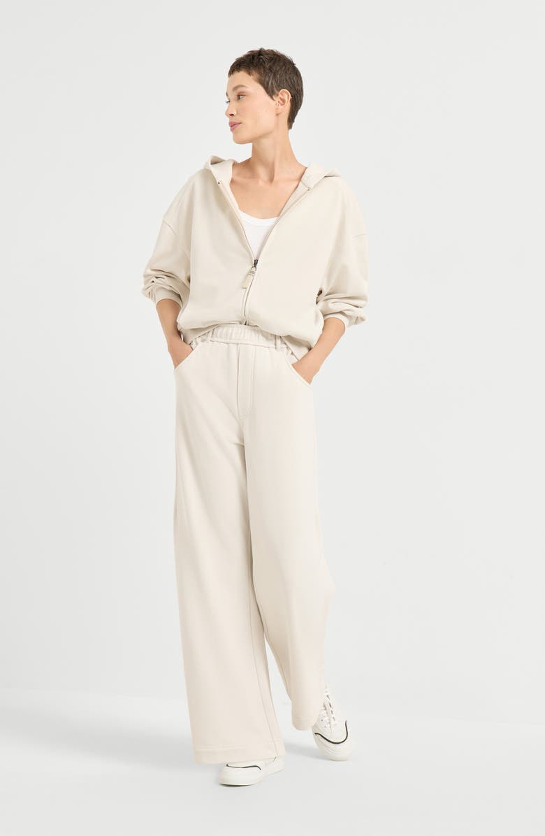 Brunello Cucinelli Smooth cotton French terry sweatshirt, Alternate, color, Milk