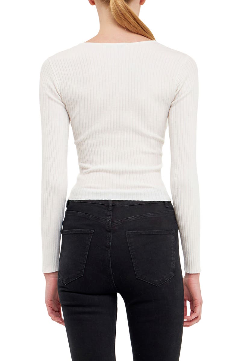 Endless Rose Wrap Front Rib Sweater, Alternate, color, White