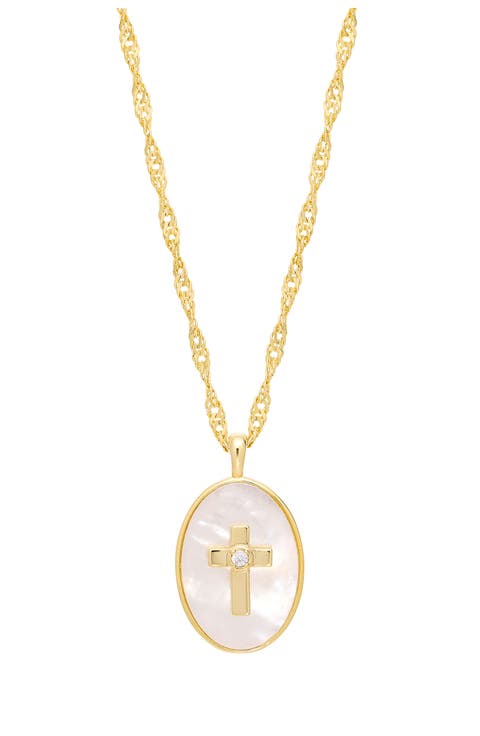 Mother-of-Pearl Cross Pendant Necklace