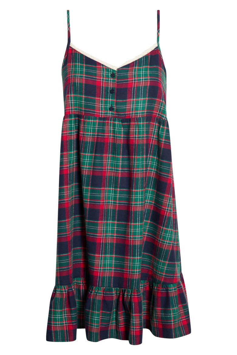 Cozy Short Flannel Nightgown, Alternate, color, NAVY- RED DAVIA PLAID