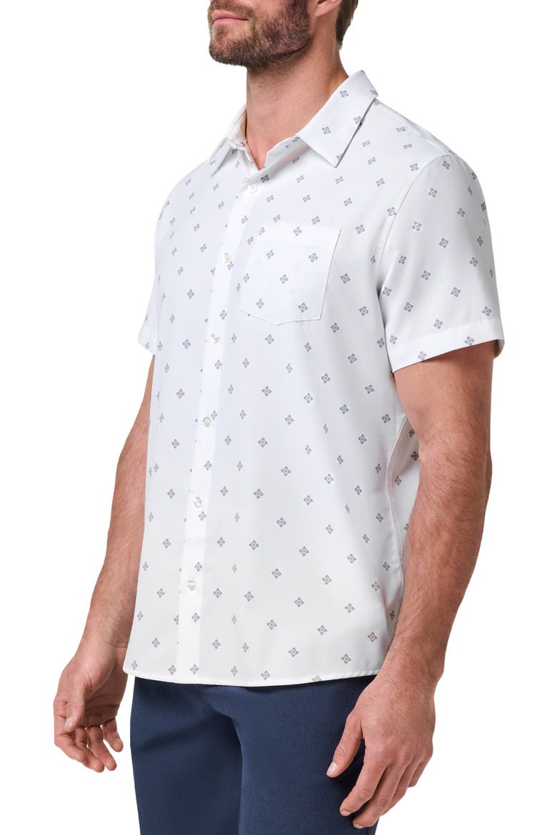 Techwoven Seaside Print Short Sleeve Performance Button-Up Shirt, Alternate, color, WHITE
