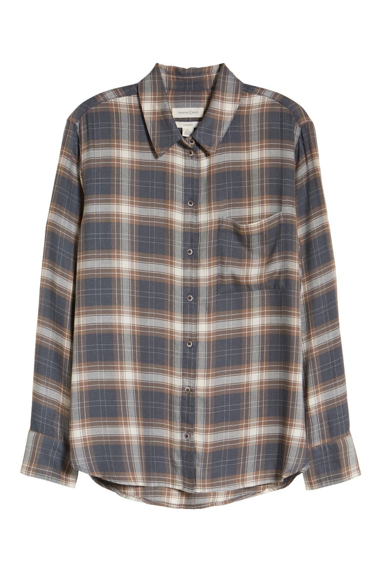 TREASURE AND BOND Plaid Boyfriend Shirt, Alternate, color, BLUE SLATE CASCADE PLAID