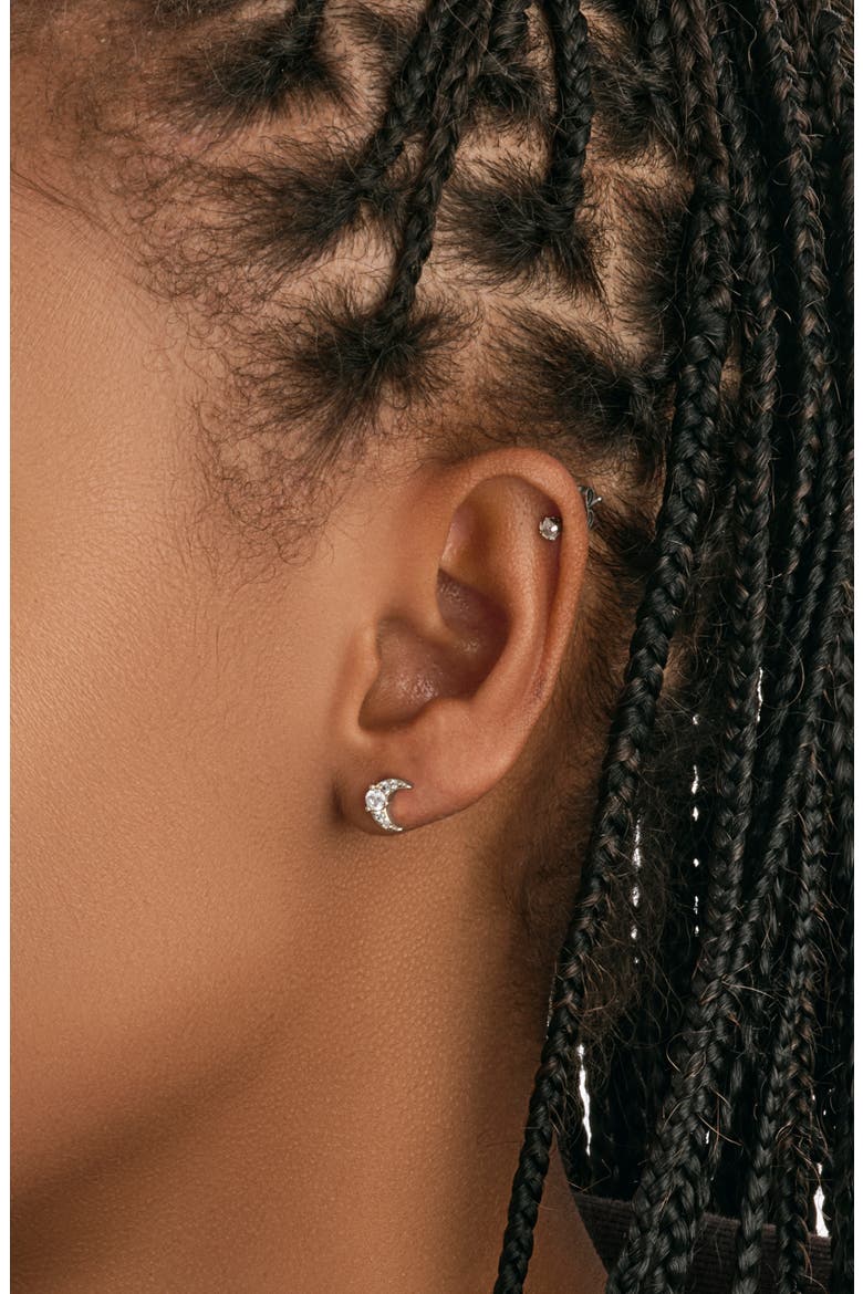 Crescent Moon Stud Earrings, Alternate, color, SILVER