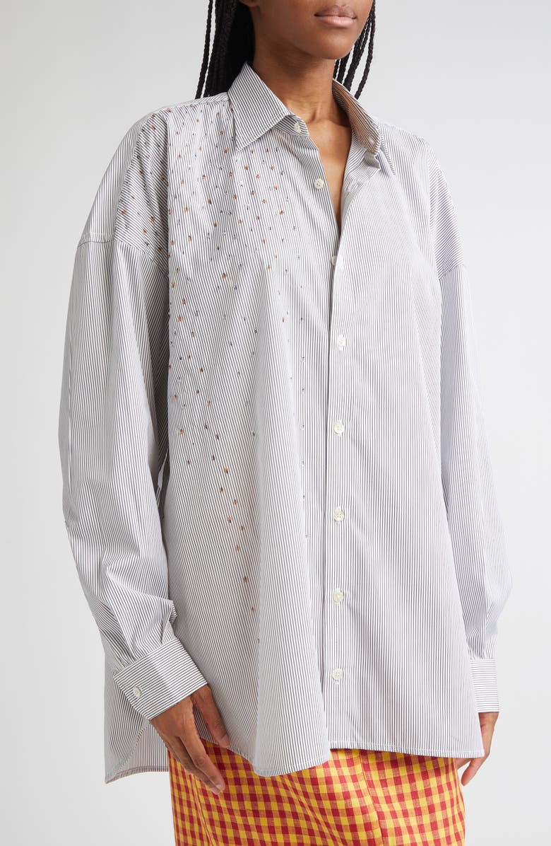 ZANKOV Raiven Sequin Embellished Stripe Button-Up Shirt, Alternate, color, Black/ White