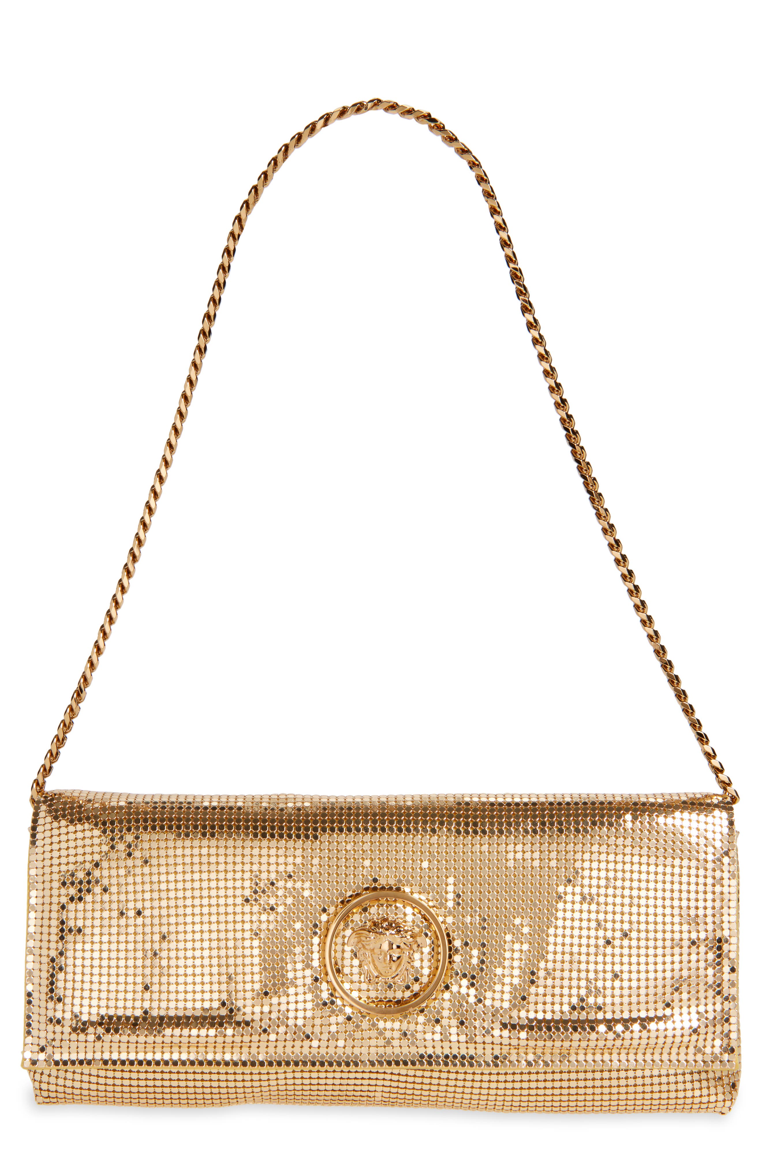 Versace La Medusa Metal Mush Clutch, Main, color, Gold Versace Gold