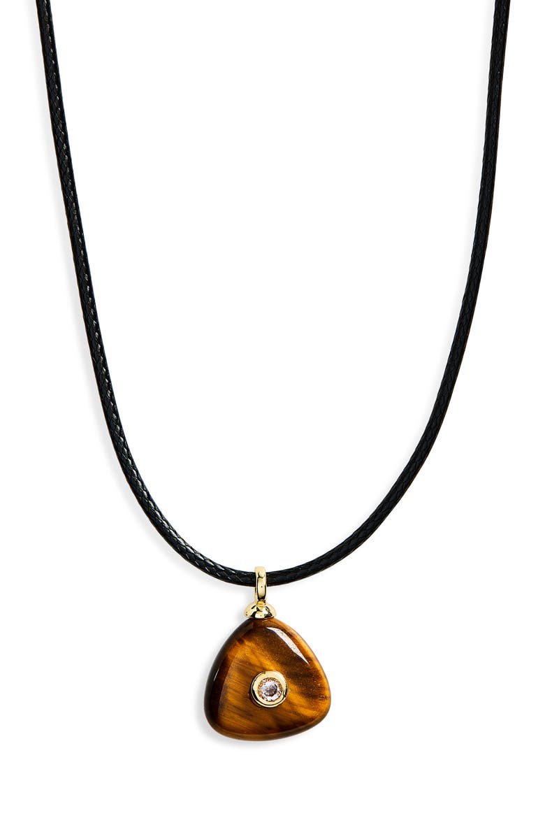 Tiger's Eye Pendant Cord Necklace, Main, color, BROWN