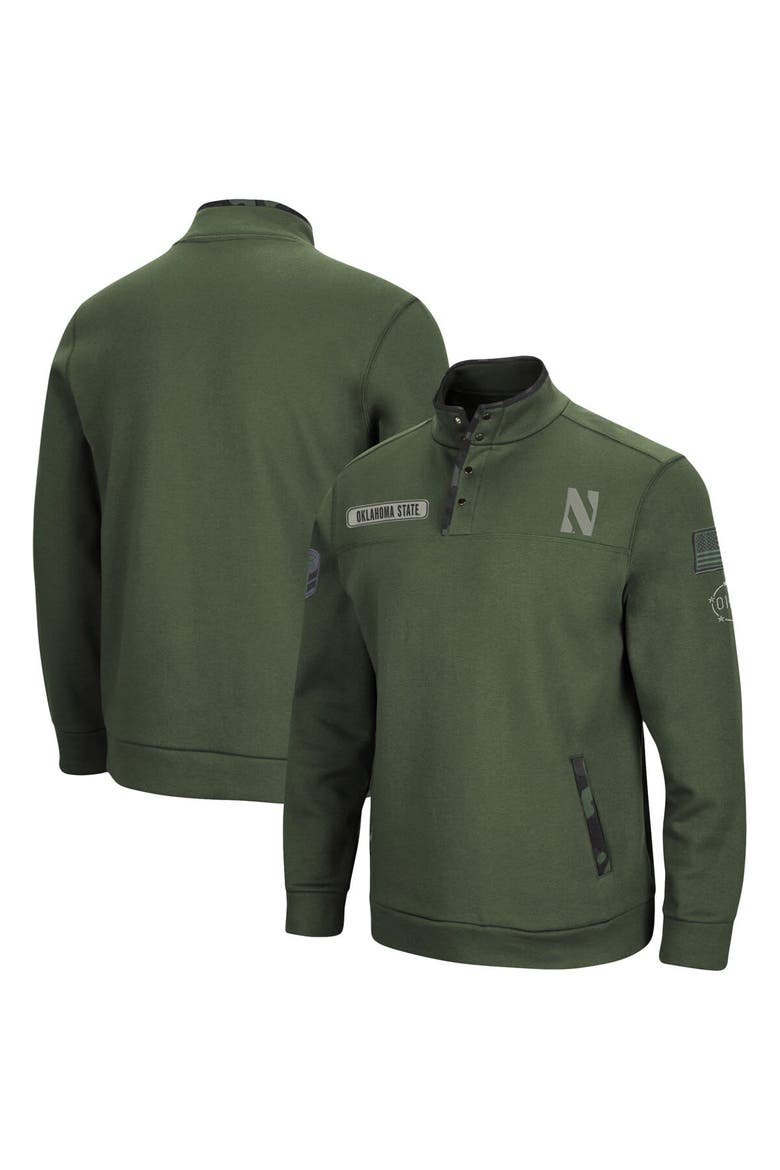 Men's Colosseum Olive Northwestern Wildcats OHT Military Appreciation Digital Camo Quarter-Snap Jacket, Main, color, Olive