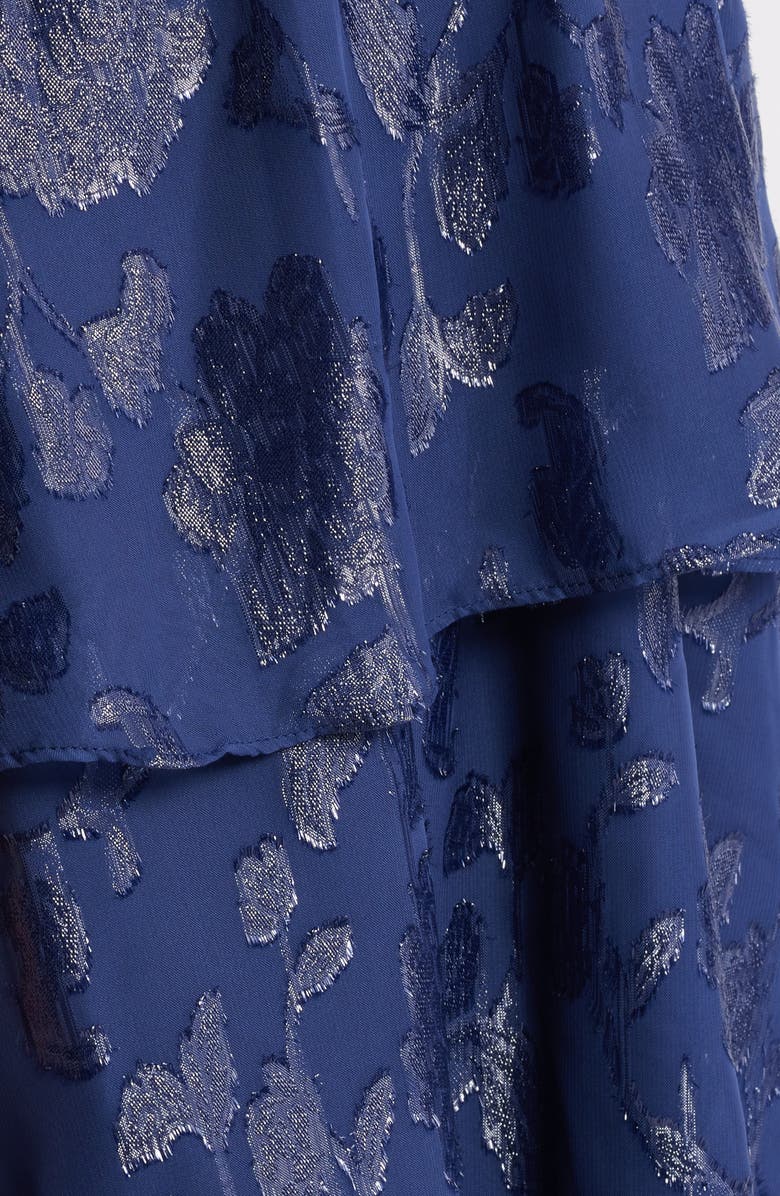 Anne Klein Metallic Floral Long Sleeve Tiered Dress, Alternate, color, Distant Mountain