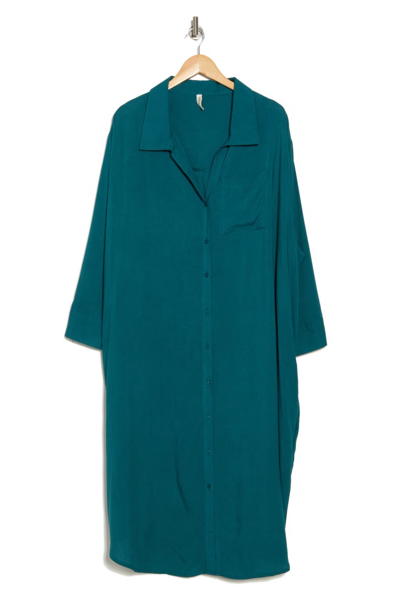 Long Sleeve Button-Up Shirtdress, Alternate, color, TEAL