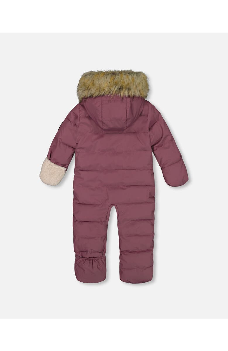 Deux par Deux Baby Girl's One Piece Baby Hooded Snowsuit Dark Purple Designed For Car Seat, Alternate, color, 