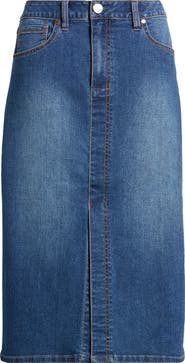 1822 Denim Front Slit Denim Midi Skirt