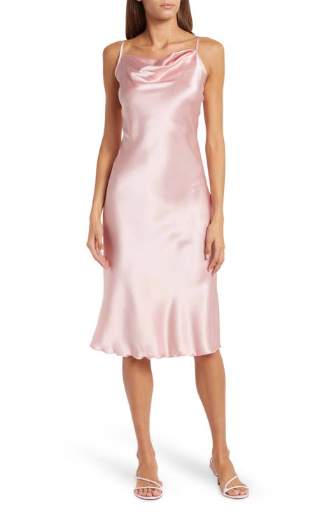 Satin Cowl Neck Midi Dress