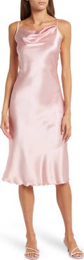 bebe Satin Cowl Neck Midi Dress