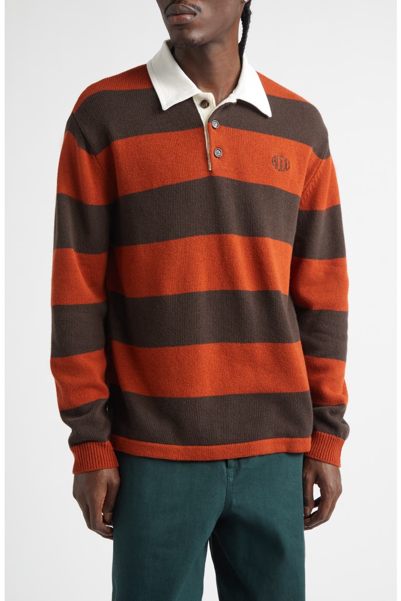 Pine Stripe Wool Rugby Sweater, Main, color, BROWN MULTI