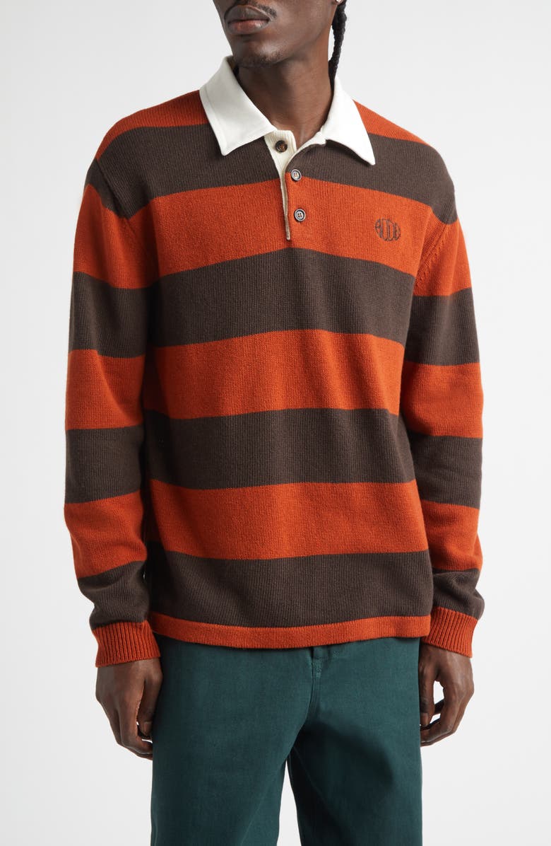 Bode Pine Stripe Wool Rugby Sweater, Main, color, Brown Multi