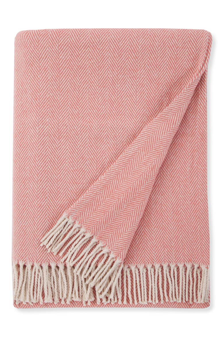 Celine Fringed Herringbone Cotton Throw, Main, color, SALMON