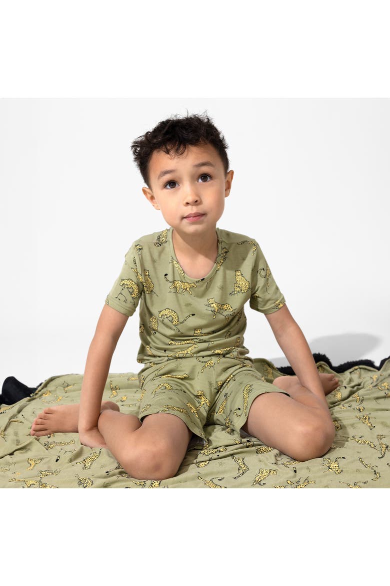 Sage & Spots Leopard Kids 2-Piece Short Sleeve & Shorts Pajama Set, Alternate, color, Sage & Spots Leopard
